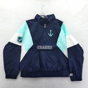 Starter Jacket Women Medium Seattle Kraken NHL Navy Teal Colorblock Windbreaker
